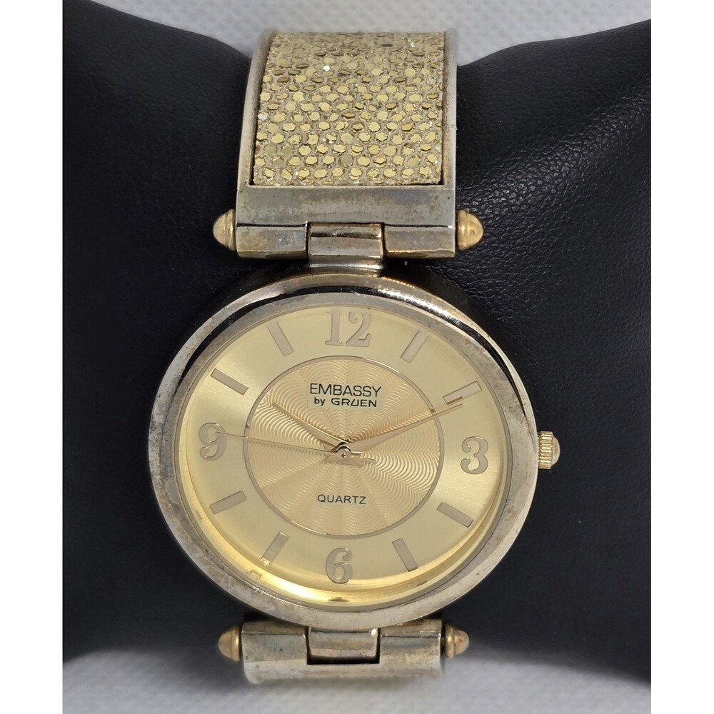 Women's Embassy by Gruen Elegant Gold Tone Dial Case Cuff Bracelet Watch 13 - Picture 4 of 8